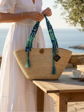 By Del Rio Macrame Strap Straw shoulder bag NEW